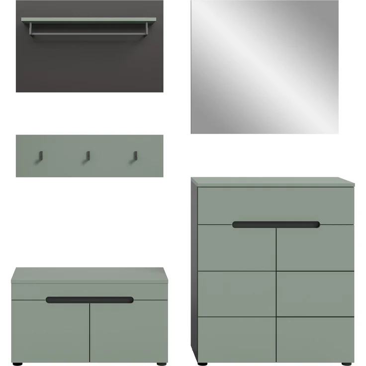 Garderoben-Set >Canu< in Basalt Grau / Smoke Green - 175x190x37cm (BxHxT) – Bild 3