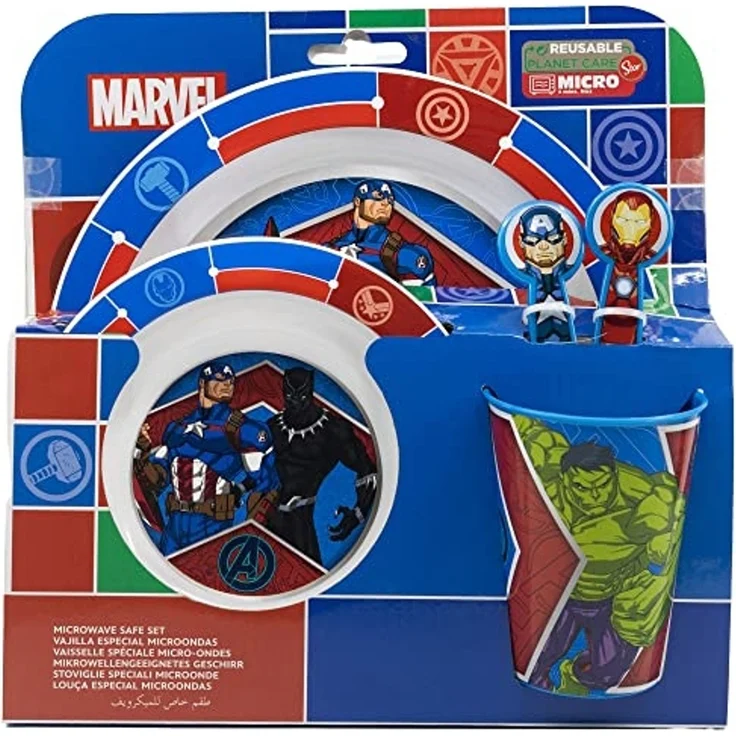 Kunststoff Kindergeschirr Set Motiv (5 tlg.) Schüssel, Teller, Becher & Besteck MARVEL Avengers – Bild 2