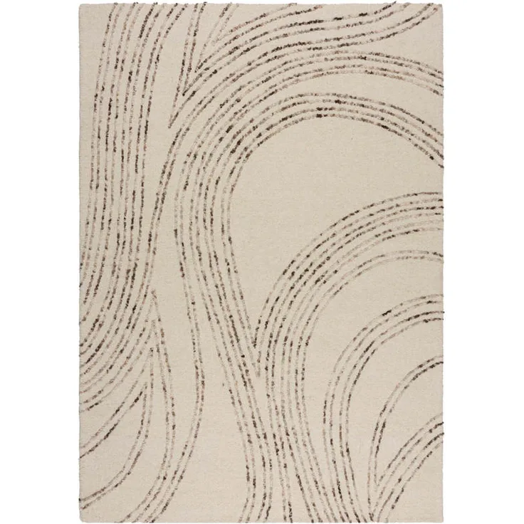 XXXLutz Wollteppich Abstract Swirl Wool, Braun, rechteckig 160x230 cm, Handmade in India, AZO-frei, für Fußbodenheizung geeignet