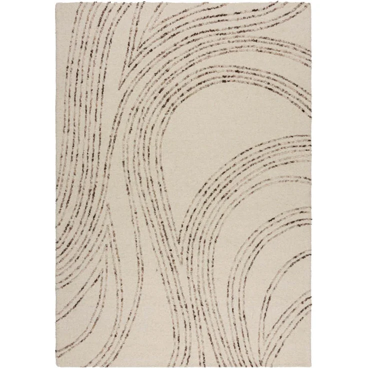 XXXLutz Wollteppich Abstract Swirl Wool, Braun, rechteckig 120x170 cm, Handmade in India, für Fußbodenheizung geeignet, AZO-frei