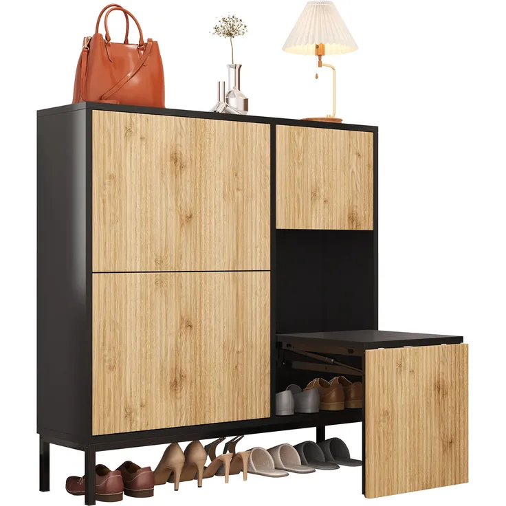 Schuhschrank, Schuhkipper, Schuhregal mit Sitzfläche, Sideboard, Mehrzweckschrank, schmal