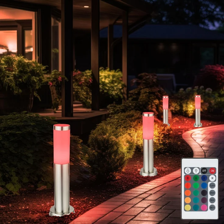 4er Set RGB LED Stehleuchten, Edelstahl, Höhe 45 cm, BOSTON – Bild 2