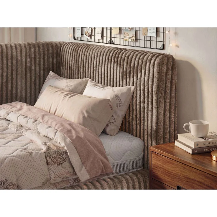 Jugendbett 90x200 cm TILVO mit Bettkasten, Polsterbett, Jugendzimmer, Lattenrost und gepolstertem Kopfteil, Pocket Matratze - Braun Cord - Rechts - VIRE LUX – Bild 5