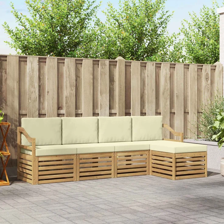 vidaXL Outdoor-Sofagarnitur 5 stk. 5-Sitzer Weiß und Creme Polyester 3391690 – Bild 1