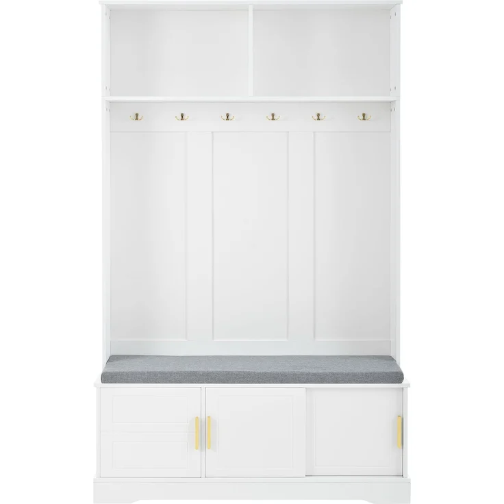 Garderobenständer mit Schuhbank, Garderobe, 6 Dreifach-Haken,freistehend, platzsparend, für Eingangsbereich,Flur, Weiß, 120×40×191cm – Bild 10