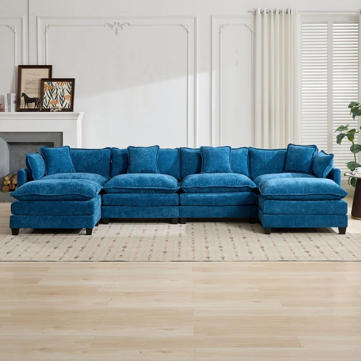 ZUBALIYA Sofa mit LED - Beleuchtung, mit Chenille - Bezug, mit Cordbezug, modular aufgebaut, aus Chenille, für Wohnzimmer und Apartments – Bild 10