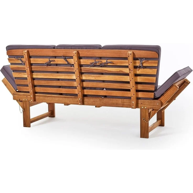 Wohnando Sitzbank Gartenbank "Monte" 202x 67x87cm (BxTxH), massives Akazienholz, FSC (1-St), braun, graue Sitzauflage, ausklappbarer Tisch, umklappbare Seitenteile – Bild 6