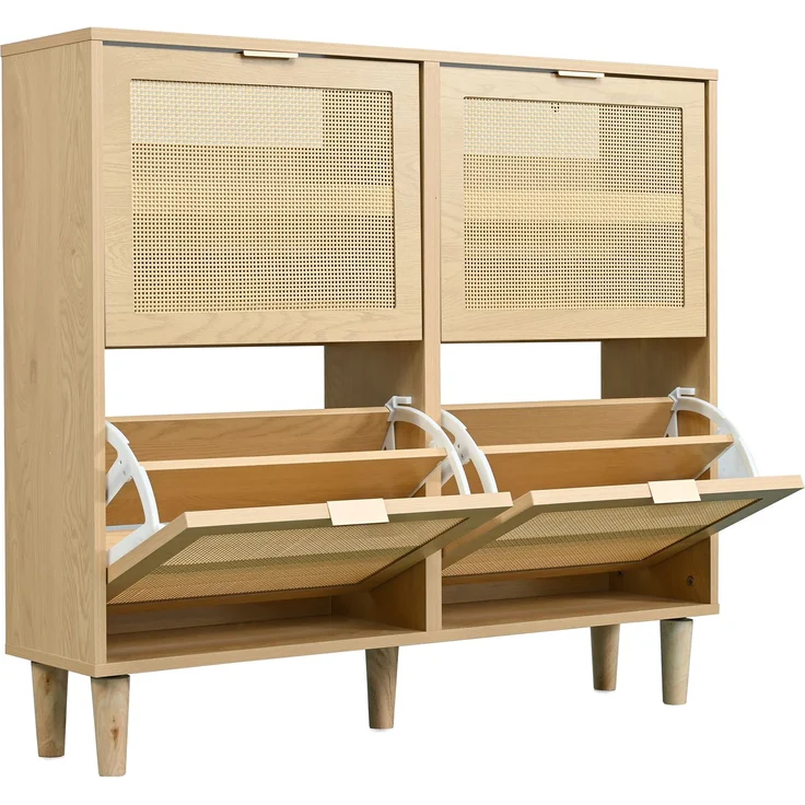 Abrihome Schuhkommode mit Rattan-Schubladen, Hellbraun, 26x43x114 cm – Bild 2