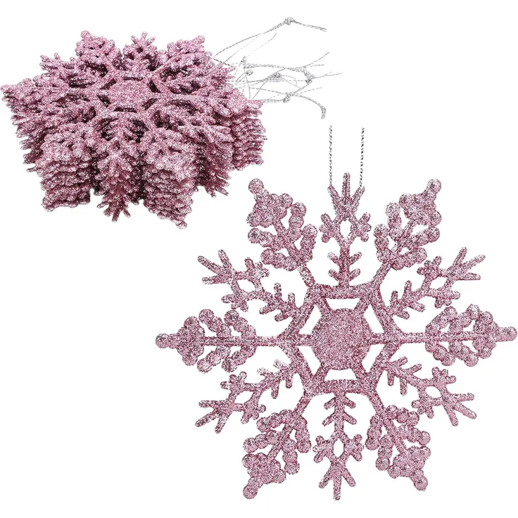 12 Stück - Weihnachtliche Schneeflockendekoration, glitzernde Schneeflockenornamente, Partydekoration (Rosa, 10 cm)