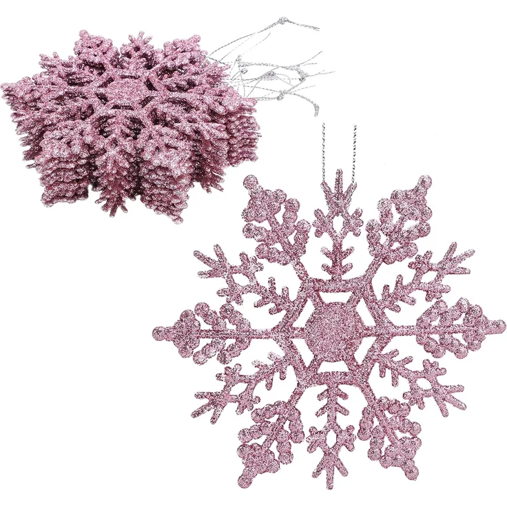 12 Stück - Weihnachtliche Schneeflockendekoration, glitzernde Schneeflockenornamente, Partydekoration (Rosa, 10 cm) – Bild 1
