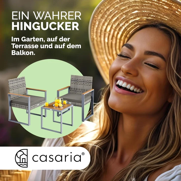 CASARIA® Gartenmöbel-Set, Polyrattan, 2 Stühle – Bild 6