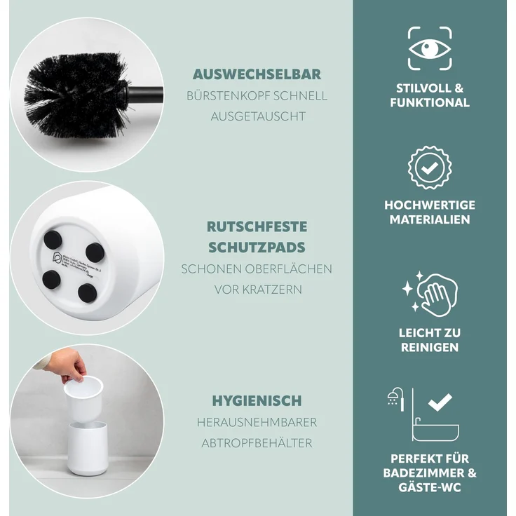 Bad-Accessoires Set TESERO 2tlg. bestehend aus 1x WC-Garnitur, 1x Kosmetikeimer aus Kunststoff in Weiß – Bild 6