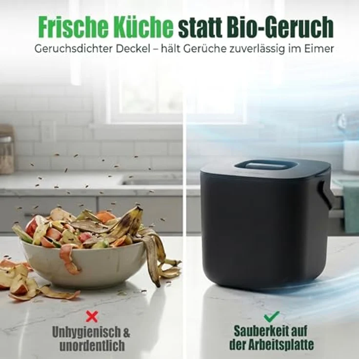 YourCasa Biomülleimer Küche - 4L Komposteimer für alltäglichen Biomüll Behälter - Spülmaschinenfest - Geruchsdicht - Sieb - Bio Mülleimer klein mit Deckel Eimer Bioabfallbehälter Biotonne (4L Schwarz) – Bild 9