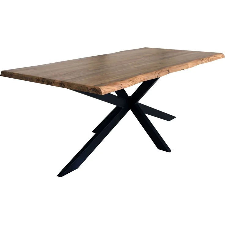LC Home Esstisch »Ottawa« 180x90 cm Akazie massiv – Massivholztisch mit Baumkante & schwarzem Spinnengestell – Bild 1