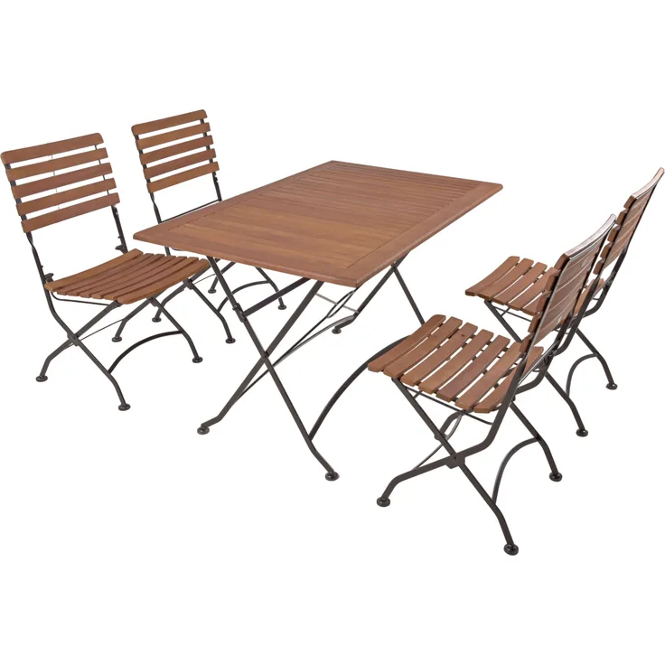 Garten-Sitzgruppe ASTA 5tlg - Eukalyptus, Natur | Gartenmöbel-Set Gartengarnitur Garten-Essgruppe mit Stühlen und Esstisch
