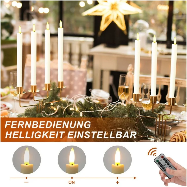 OZAVO LED-Kerze K-TZ06 6/12pcs LED Stabkerzen mit Fernbedienungs und Timer, Zwei Modi und Dimmbar, Warmweiße Flammenlose Tischkerzen Dekorative Kerzen, Timerfunktion für 2, 4, 6 und 8 Stunden – Bild 3