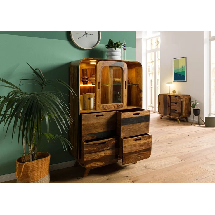 Highboard Sheesham 90 x 40 x 140 dunkelbraun lackiert MAILAND #220 – Bild 4