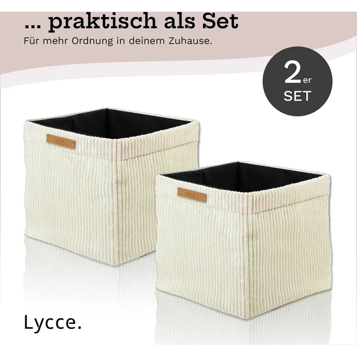 Lycce faltbare Aufbewahrungsbox, 2er Set - Cord, passend für Kallax Regal, abnehmbarer Bezug, robust, formstabil Vanille 31x33x33cm – Bild 6