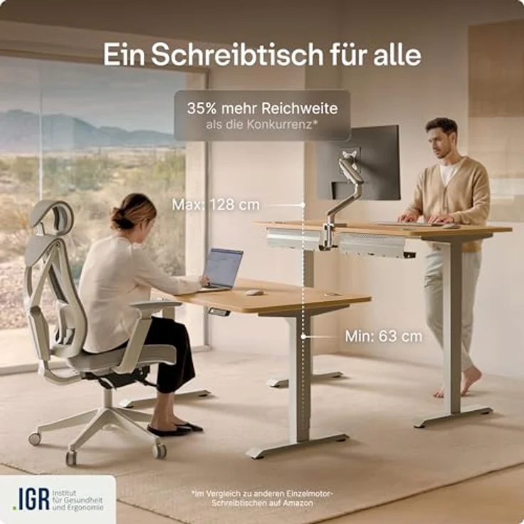 Höhenverstellbarer Schreibtisch - Höhenverstellbar Elektrisch mit Flüsterleisem Dual-Motor & Touchscreen - Hohe Tragfähigkeit - Stehtisch von Desktronic, Grau + Eiche, 160x80 cm – Bild 8