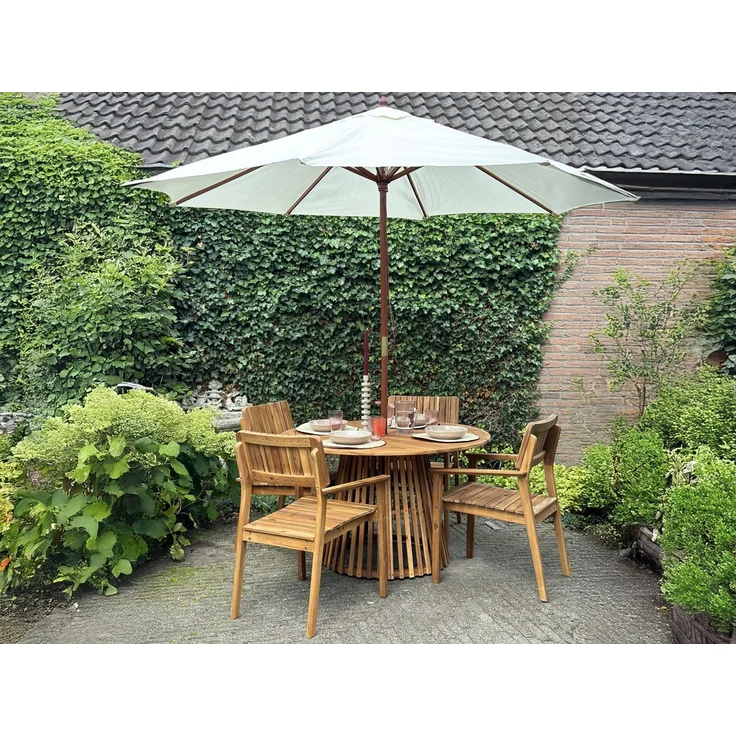 Beliani 'AGELLO' Gartentisch Set mit Schirm, Akazienholz Heller Holzfarbton, 120x120x75 cm – Bild 3