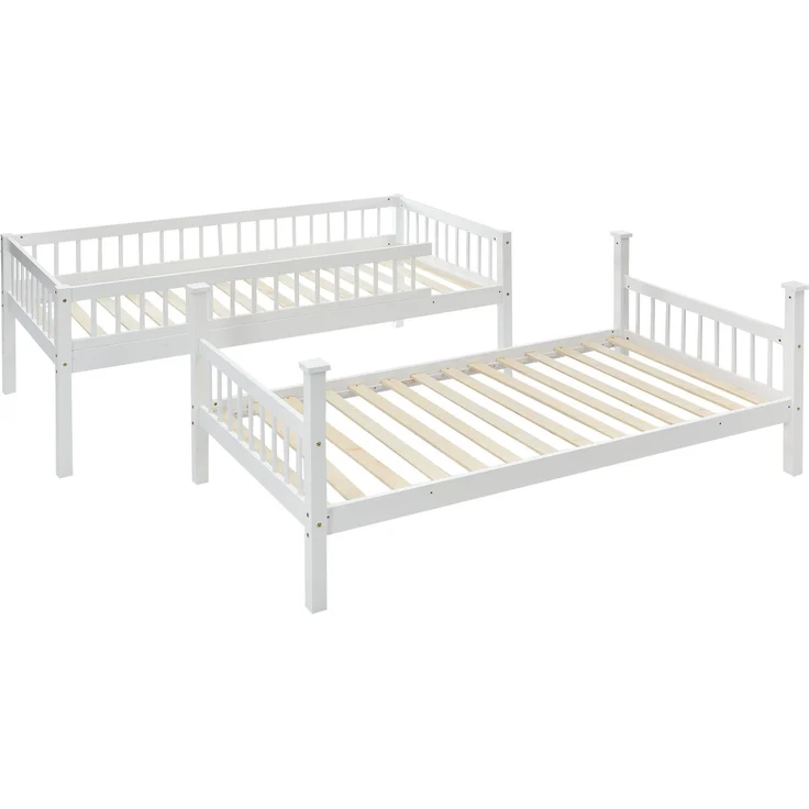 Merax Etagenbett, Kinderbett, mit 3-tufige rechtwinklige Leiter, Links oder rechts montierbare Treppe, mit Fallschutzgitter, Regale und MDF-Schubladen, Kiefernholzrahmen, Weiß, 90x200cm – Bild 10