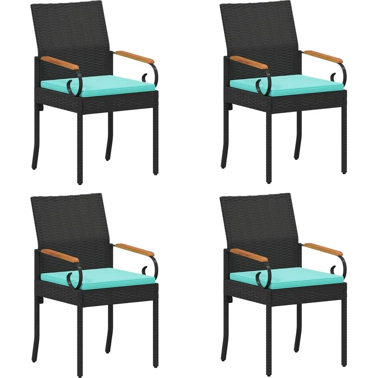 vidaXL Gartenstühle 4 Stk. Schwarz und Türkis Poly-Rattan und Akazie 42025889 – Bild 2