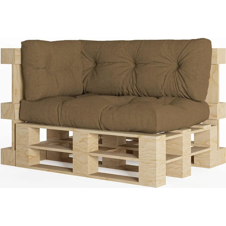 chilly pilley Palettenauflage Schaumflocken palettenkissen Palettenpolster Palettenmöbel Palettensofa Rückenlehne Sitzkissen Seitenkissen Set (3er Set Braun) – Bild 1