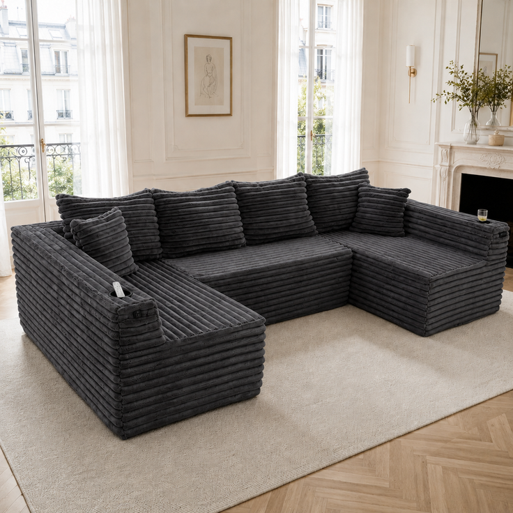 ZUBALIYA Wohnlandschaft 155x88 cm, mit Samtbezug, mit Cordbezug, mit breiten Armlehnen, mit Schaumstoffpolsterung – Bild 2