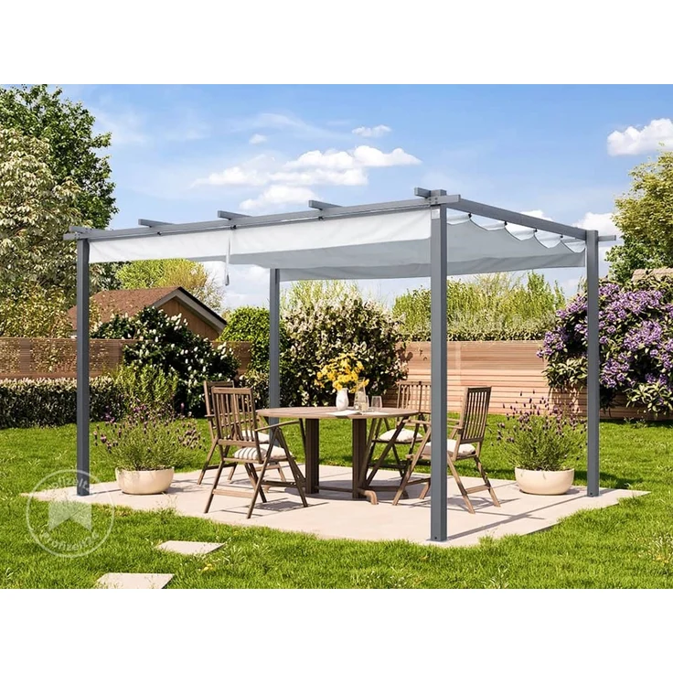 PRIMEYARD Pergola 3x4 m Terrassenüberdachung mit grauem Schiebedach Stahlrahmen – Bild 1