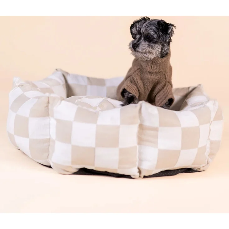 PAIKKA Hundebett kariert beige, Durchmesser: 95 cm – Bild 4