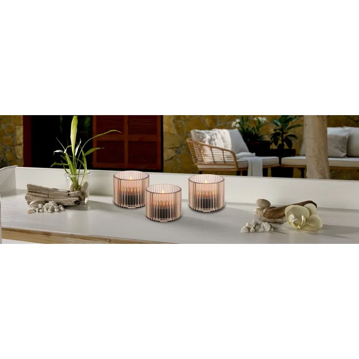 Ambia Garden 'YONKERS' Solarleuchten 3er-Set, Metall hellgrau, H 7.7 cm, Flackereffekt