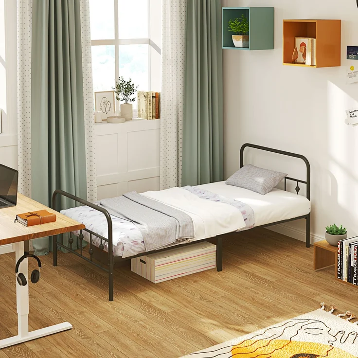 Einzelbettgestell aus Metall, leichte Montage, mit geräuschreduzierenden Gummikits, Schwarz--Schwarz--206.9x91.8x82.5cm--YOUDENOVA – Bild 4