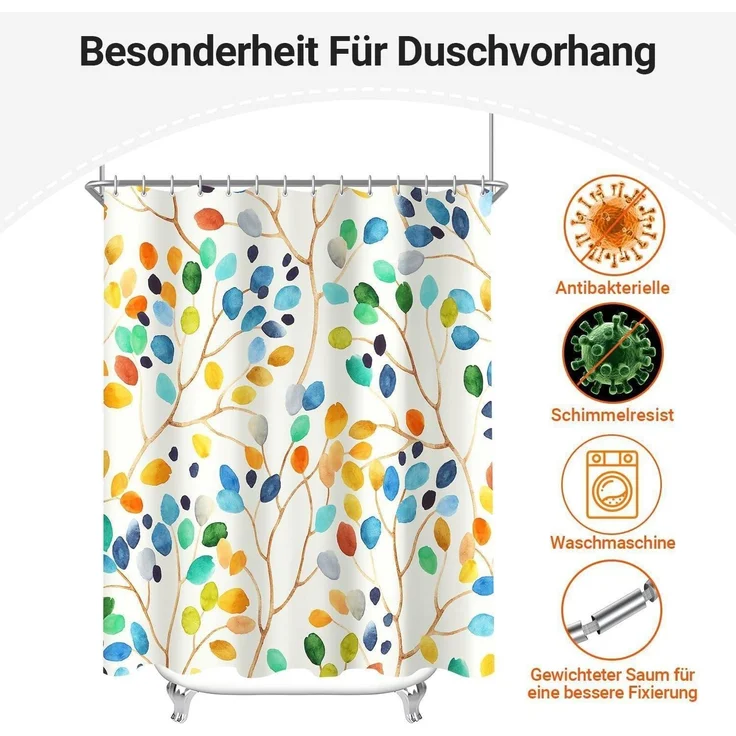 Duschvorhang Antischimmel Textil Bunter Baum 200x200cm wasserabweisend – Bild 7