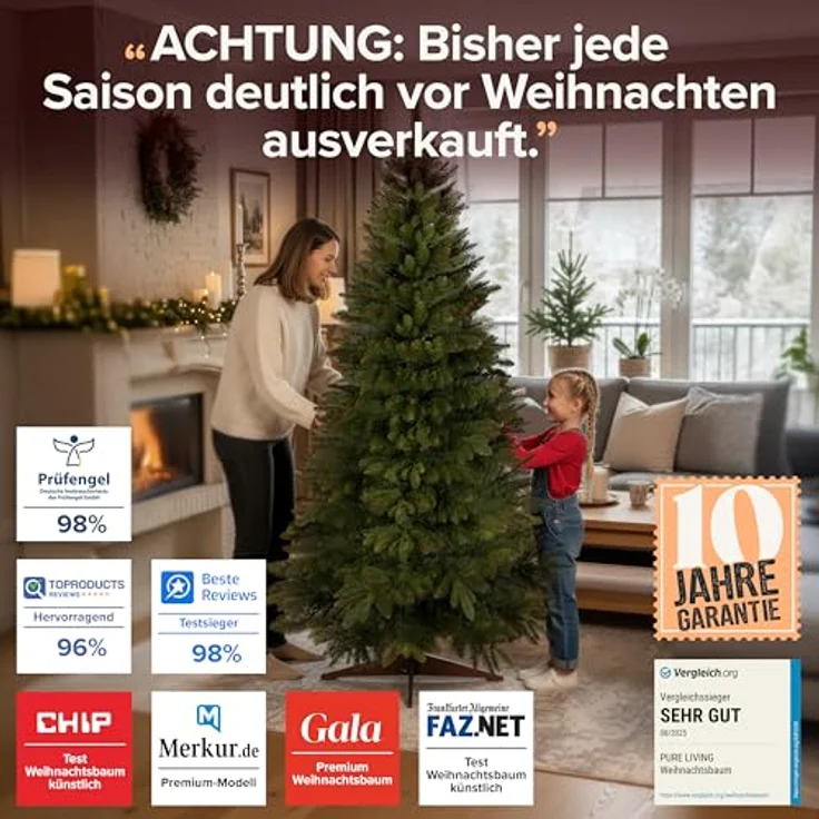 Premium Weihnachtsbaum künstlich 220cm - Naturgetreu, dichte Zweige, Künstlicher Weihnachtsbaum mit Holzständer und Aufbewahrungstasche – Tannenbaum künstlich von Pure Living – Bild 3