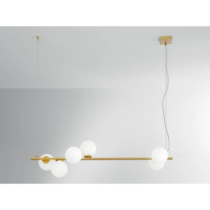 LED Pendelleuchte 6-flammig Gold mit Glaskugeln in Opalweiß, Breite 120cm – Bild 3
