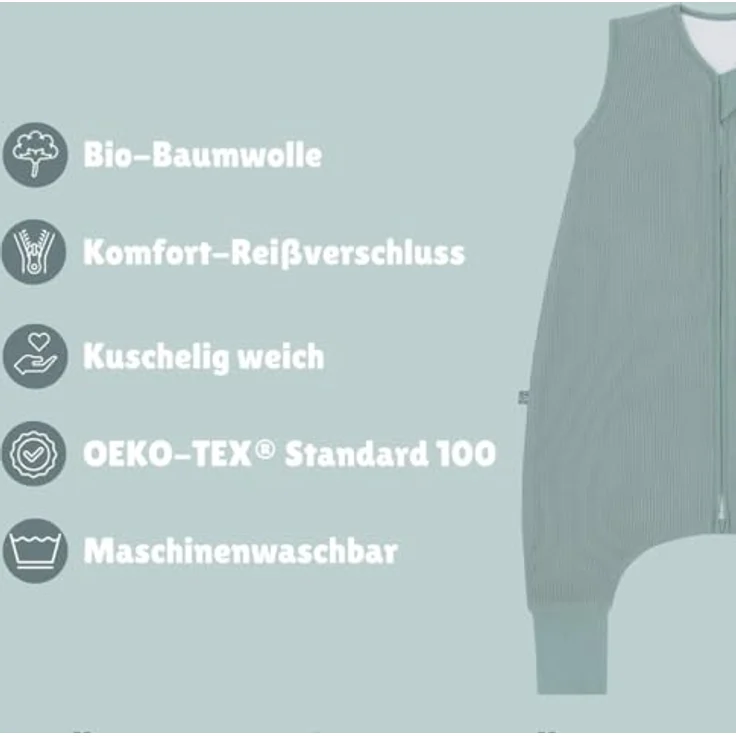 emma & noah Premium Baby Schlafsack mit Füßen Ganzjahr, Bequem & Atmungsaktiv, 100% Bio-Baumwolle, OEKO-TEX Zertifiziert, Flauschig, Bewegungsfreiheit, 2.5 TOG (Rauten Grau, 70 cm) – Bild 4