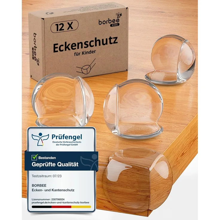 borbee Eckenschutz und Kantenschutz Baby zur Kindersicherung (12 Stück) - Extra starker Halt, transparent & mit einfacher Anwendung für alle Möbel - Bietet maximale Sicherheit für Baby und Kinder
