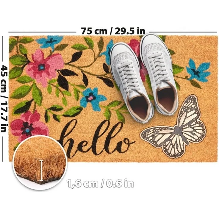 BRUBAKER Fußmatte Blumen und Pflanzen - 45 x 75 cm Schmutzfangmatte - Kokos Fußabtreter, Rechteckig, Höhe: 16 mm, Antirutsch Türmatte für Außen und Innen - Wetterfest und Rutschfest – Bild 4