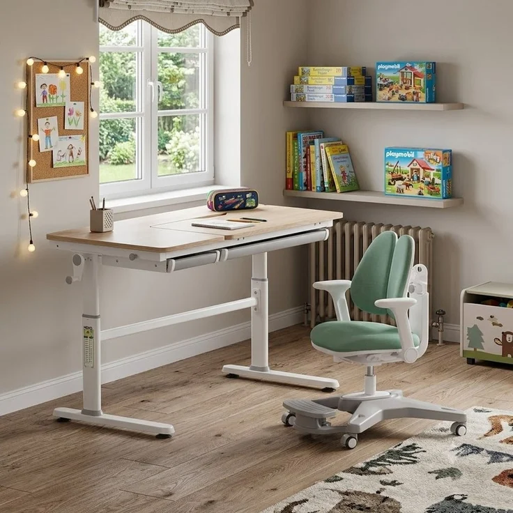 HOKO Kinderschreibtisch höhenverstellbar für Kinderzimmer (Tisch-Stuhl-Set, Kinder Schreibtisch mit 2 Schubladen und neigbarer Tischplatte, Kinderstuhl mit vielseitig verstellbaren Funktionen, 120x60 cm Arbeitsfläche, 80x40 cm neigbare Tischplatte), ve... – Bild 2