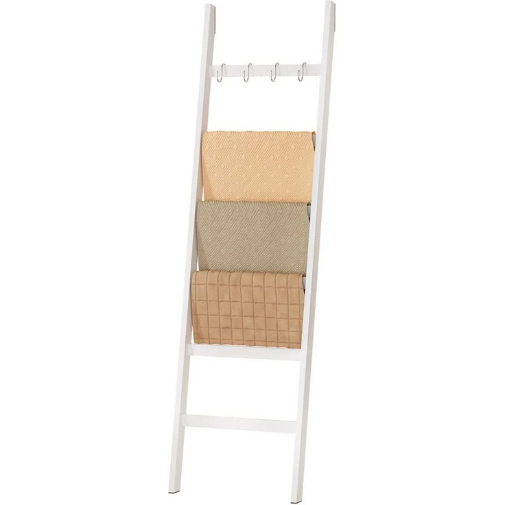 Yorbay Handtuchleiter Handtuchhalter Bambus, 6 Ebenen Leiterregal, 5 Haken und 2 Sicherheitsgurten, 60x170 cm, für Bad, Wohnzimmer – Bild 2