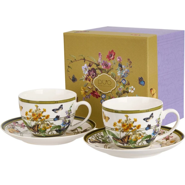 DUO 2er-Set Tassen FLORAL RHAPSODY, 270 ml mit Untertassen, New Bone China Porzellan – Bild 1