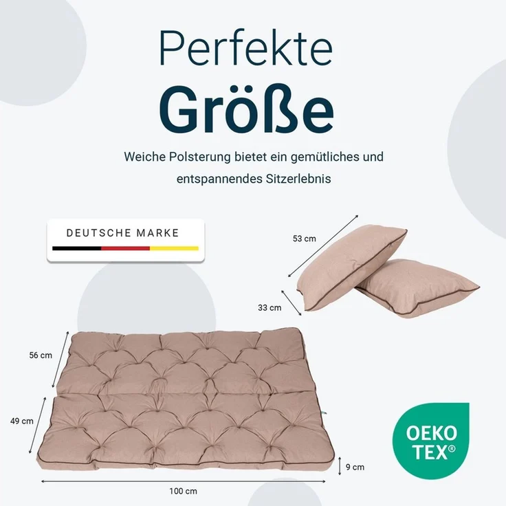 TexDeko Auflagekissen Ecolen Gartenbankauflage für Hollywoodschaukel mit Rückenlehne, (1x Gartenbankauflage für Hollywoodschaukel + 2x Kissen), UV-Beständig – Bild 2