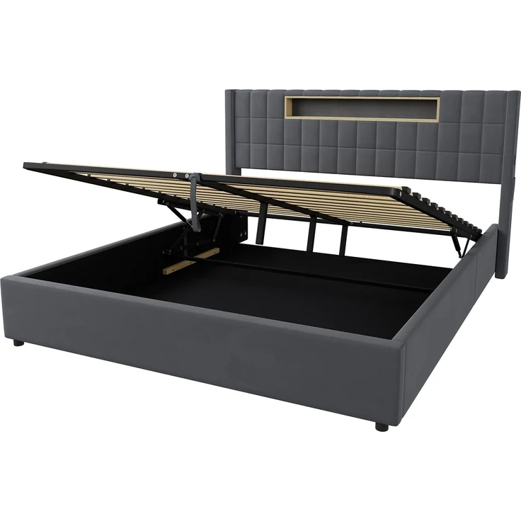 Polsterbett 180x200 cm mit LED-Beleuchtung, USB-Anschlüssen und Bettkasten – Ohne Matratze – Bild 7