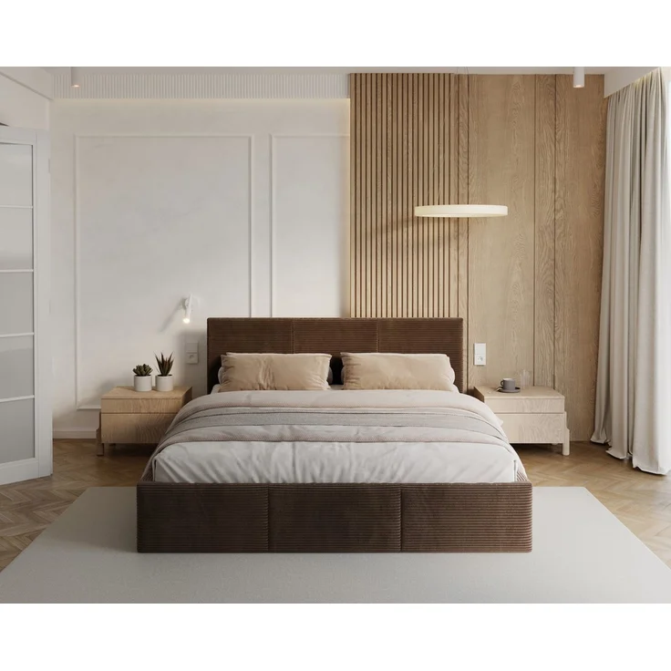 thematys Polsterbett mit Bettkasten & Lattenrost – Stauraumbett Cord 90x200cm, mit 23 cm Taschenfederkern-Matratze H2, Braun, Art.-Nr. S05EG0T8XX6 – Bild 1