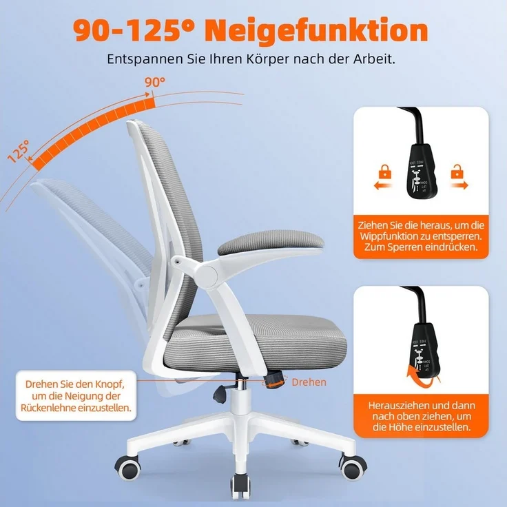 Hiazurm Bürostuhl Bürostuhl,Chefsessel aus Mesh,Ergonomischer Schreibtischstuhl (Verstellbarer Armlehnen, Lendenwirbelstütze,Drehstuhl Wippfunktion,Atmungsaktiv), Verlängerte und Verbreiterte Rückenlehne, Bis 155 kg,Schwarz – Bild 2
