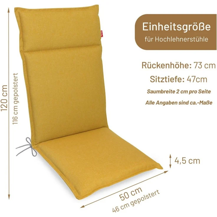 Herlag Hochlehnerauflage Bea Gartenstuhlauflage Hochlehner Wasserabweisend 120x50x4,5cm, (1 St), Polsterauflage für Klappstühle mit UV- & Fleckschutz – Bild 2