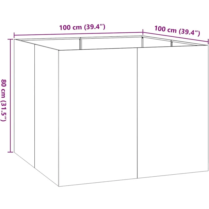 vidaXL Pflanzkübel Rostig 100x100x80 cm Wetterfester Stahl 860828 – Bild 10