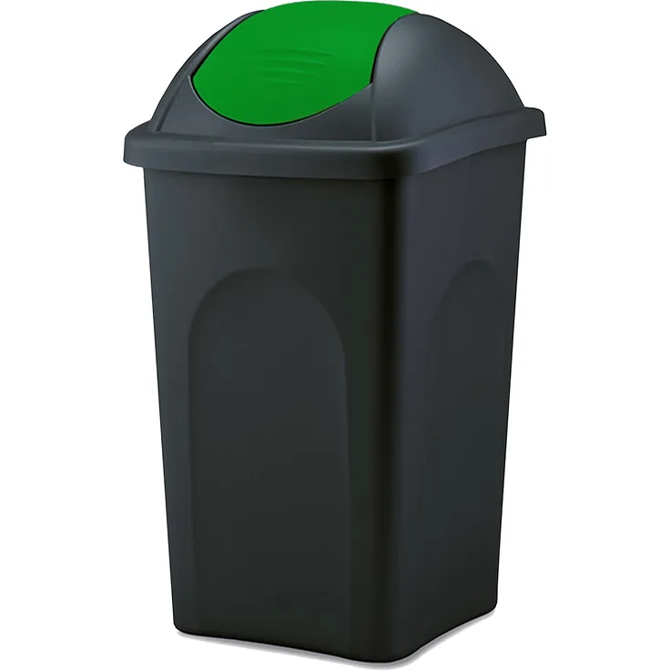 Stefanplast 'Push Can' Mülleimer, Kunststoff, 68 x 41 x 41 cm, 60 Liter, Grün / Schwarz