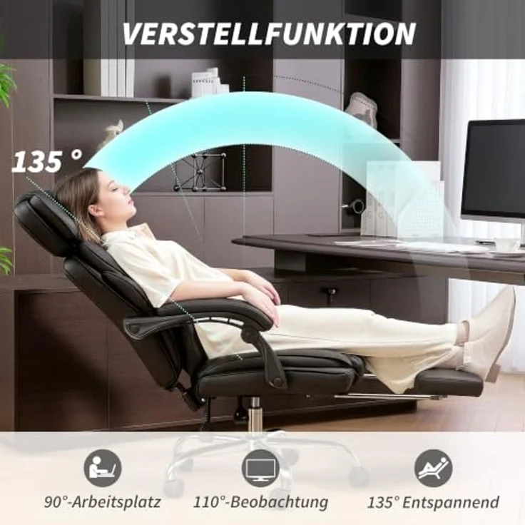 HOMCOM Schreibtischstuhl Bürostuhl mit Lendenwirbelstütze, Armlehne, Computerstuhl (Höhenverstellbarer Drehstuhl, 1 St), aus PU-Leder, Schwarz – Bild 6