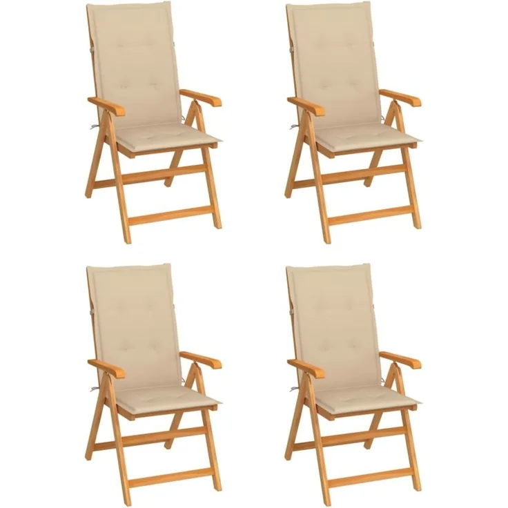 vidaXL Gartenstühle 4 Stk. mit Beigen Kissen Massivholz Teak 3065533